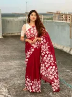 Block Print Half Silk Saree with Screen Print Work, 6 Colours