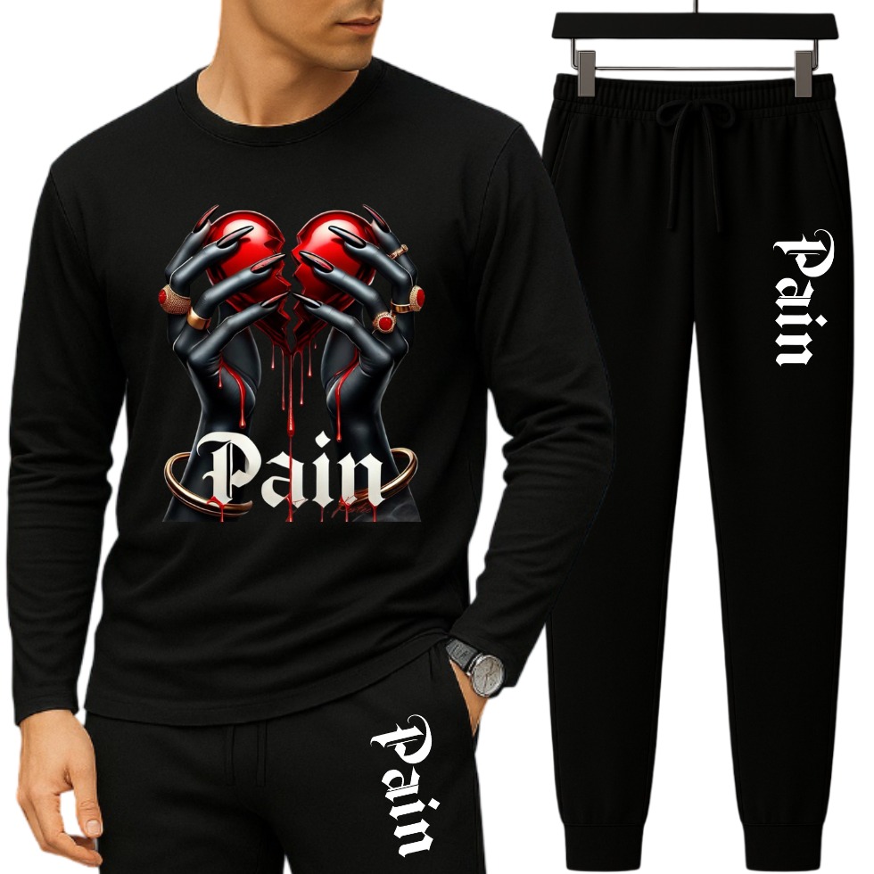 Men's Relaxed Fit Long Sleeve T-Shirt and Suit Fabric Trouser