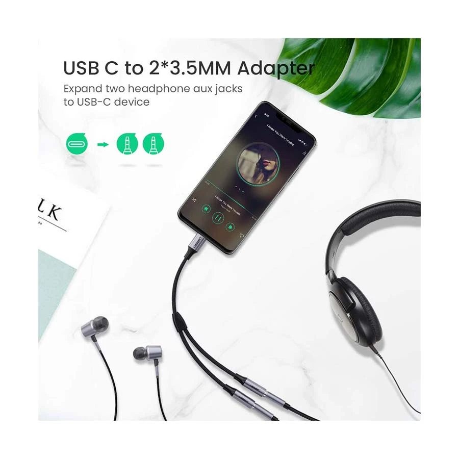 UGREEN AV144 (30732) USB-C to Dual 3.5mm Female Splitter Space Gray