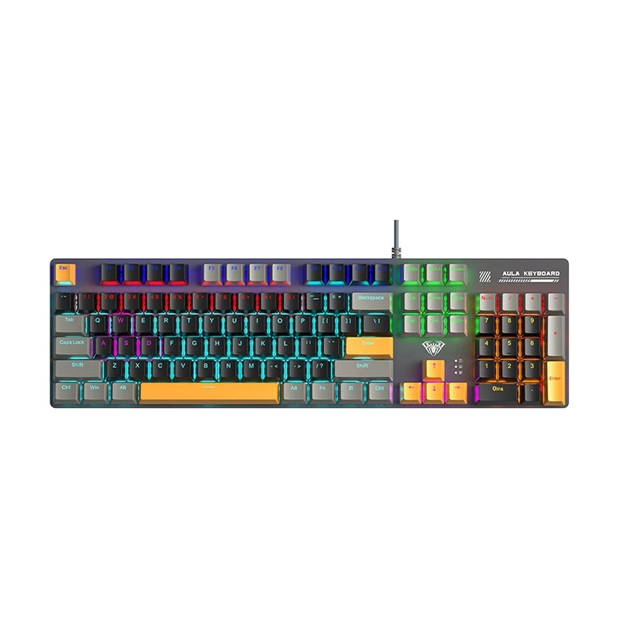 Aula S500 Blue Switch Mechanical Gaming Keyboard, Black Yellow Grey