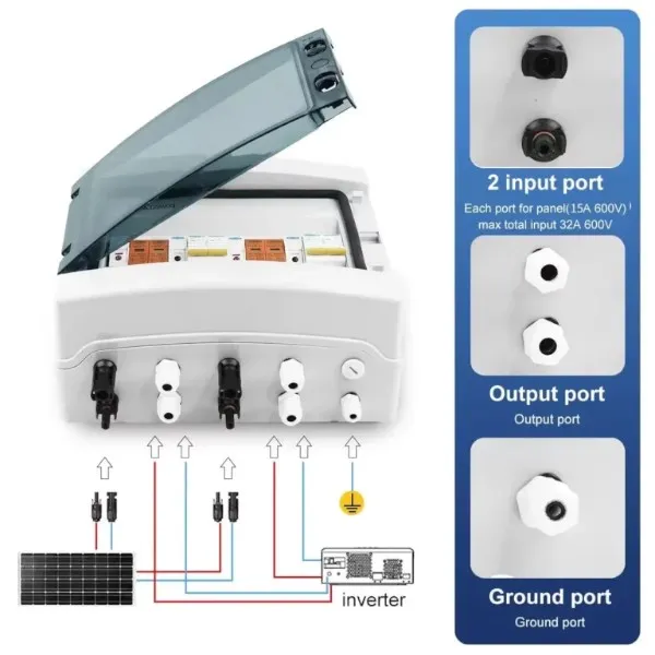 GearUP 12-Way DC PV কম্বাইনার বক্স, MCB, ফিউজ ও SPD সহ (IP65 ওয়াটারপ্রুফ)