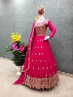 Women's Embroidered Georgette Party Dress, 56 Inch Kameez, 5 Colours