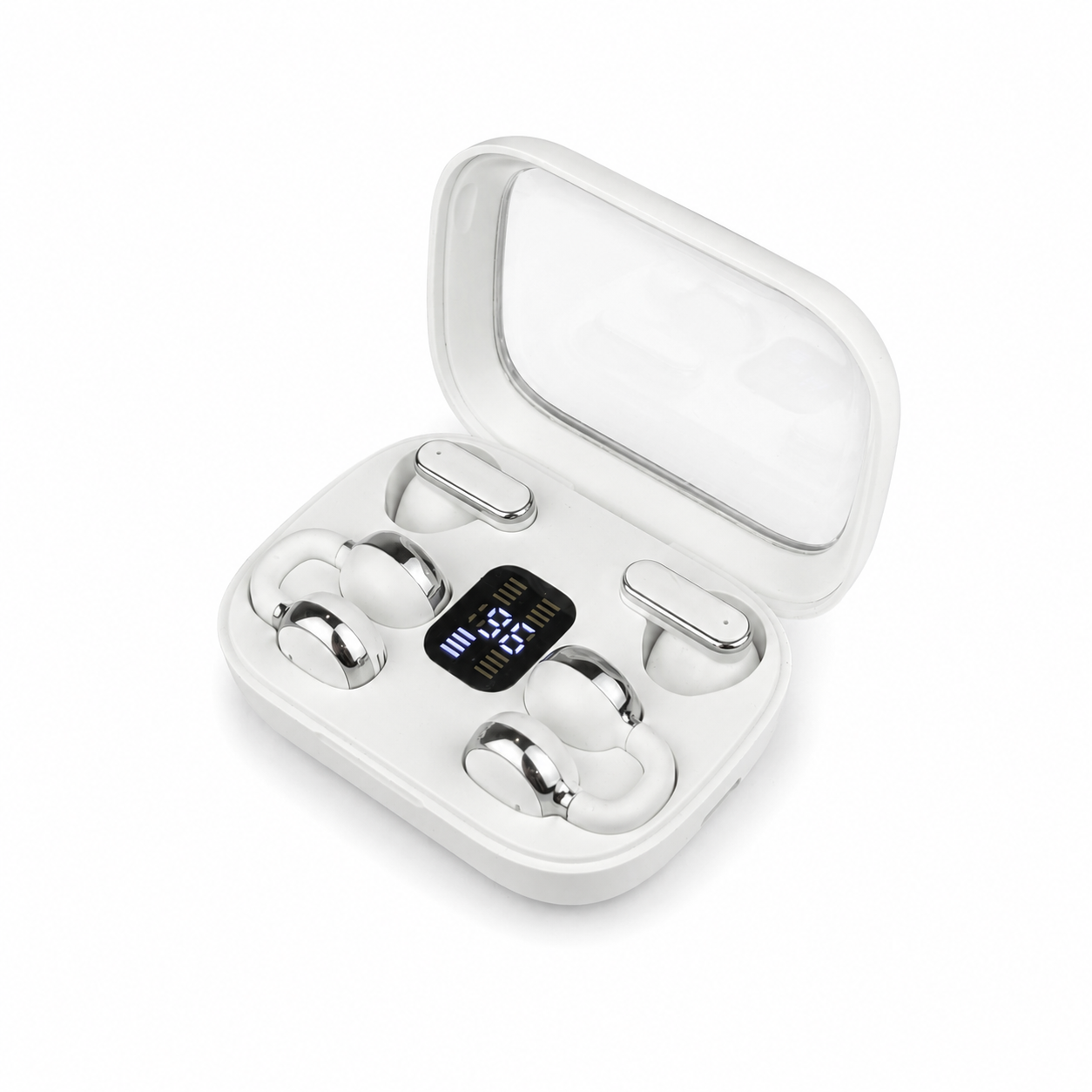 Q10 HiFi Stereo Sports Wireless Earbuds (2 Pairs) – 4-in-1 Combo Set with In-Ear & Open-Ear Clip Design, Bluetooth 5.4, LED Digital Display & IPX4 Waterproof