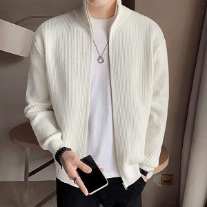 Men's Rib jacket Off White Colour (Full Zipper)