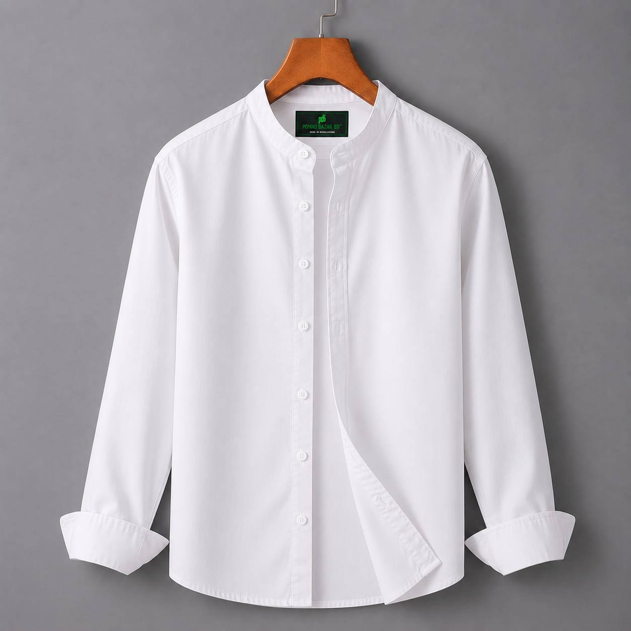 Men's Oxford Cotton Band Collar Full Sleeve Shirt, Slim Fit