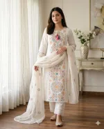 Women's Eid Sequin Embroidery Cotton Three Piece, Printed Orna