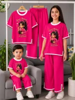 Girls' Butterfly Print Half Sleeve T-Shirt and Pant Set, 160-170 GSM