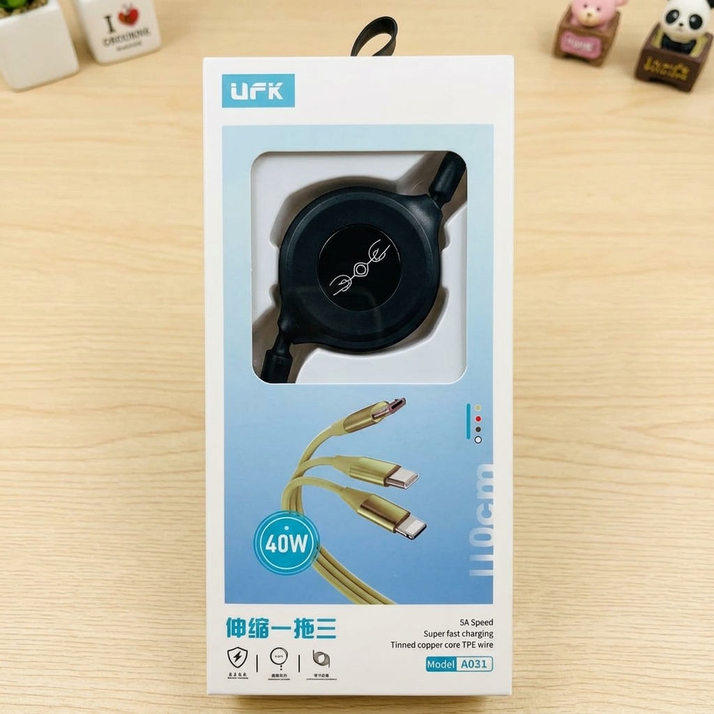 UFK 3-in-1 Retractable Super Fast Charging Cable (A031)