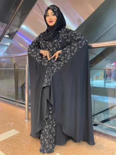 Women's Cherry Stone Work Abaya Borka Set with Hijab, 4 Colours