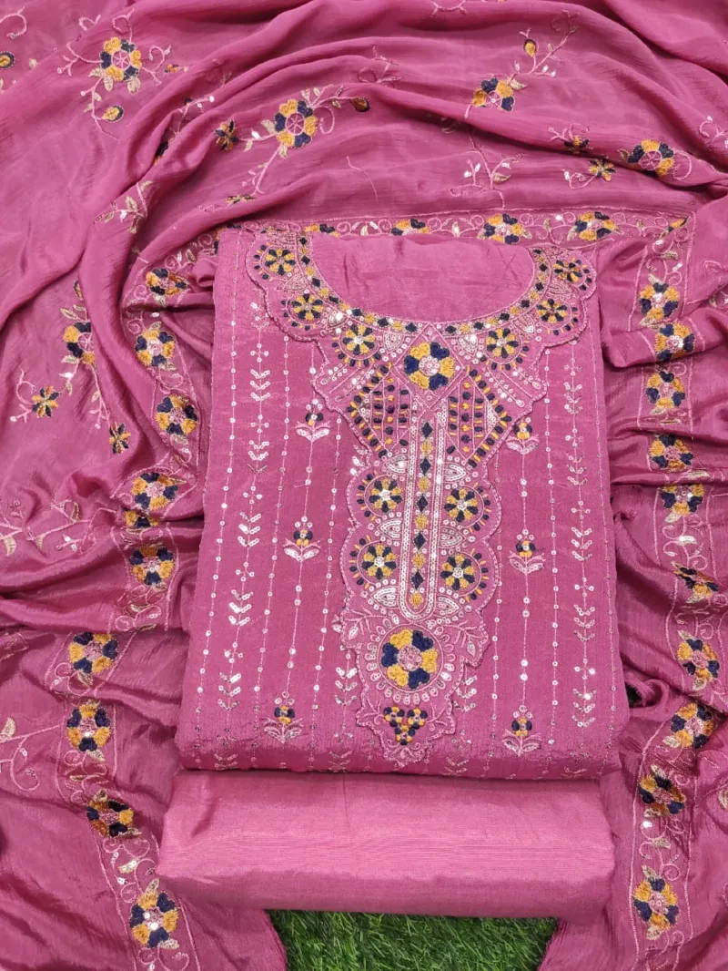 Unstitched Chinon Georgette Three Piece with Heavy Embroidery