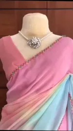 Micro Georgette Saree with Lace Work in Pastel Shades, 12 Haath