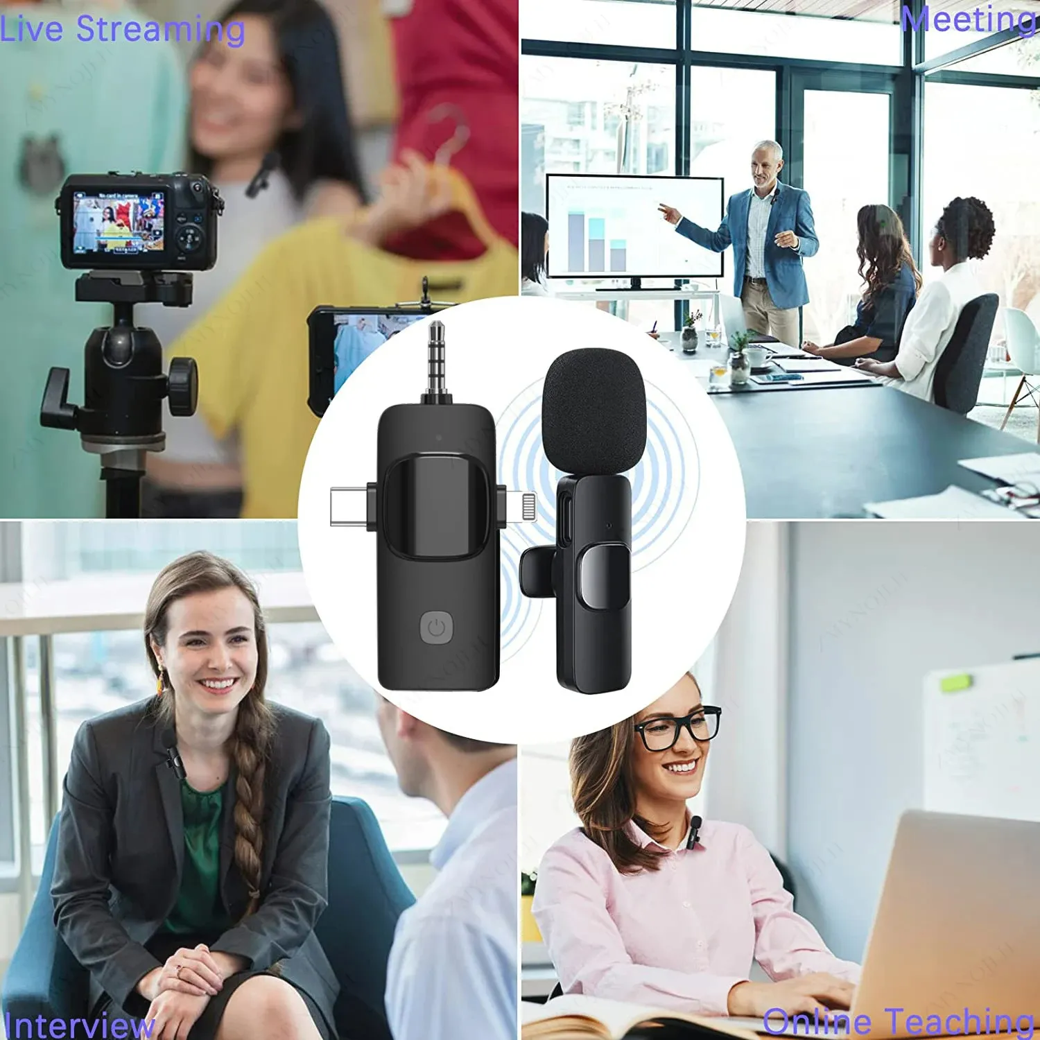 3-ইন-1 ওয়্যারলেস লেভেলিয়ার মাইক্রোফোন, iPhone, Type-C ও 3.5mm