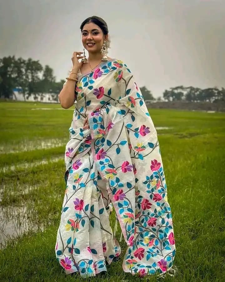 মহিলাদের হাফ সিল্ক স্ক্রিন প্রিন্ট শাড়ি, 12 হাত