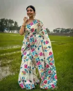 মহিলাদের হাফ সিল্ক স্ক্রিন প্রিন্ট শাড়ি, 12 হাত