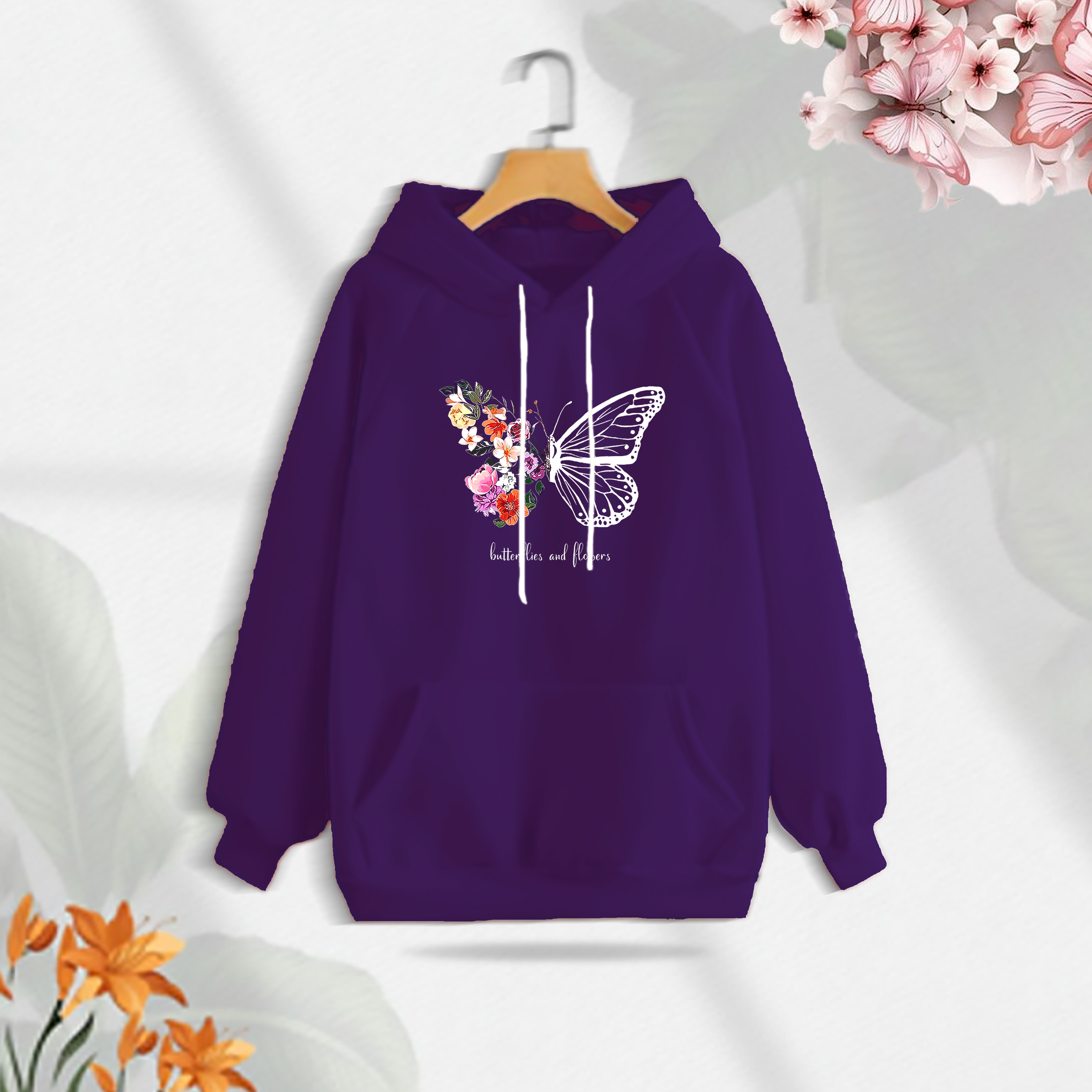 Butterflies & Flowers লেডিস উইন্টার হুডি