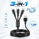 X.Cell 3-in-1 মাল্টি চার্জিং ক্যাবল – 1.2M USB-C, Lightning ও Micro-USB