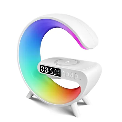 Smart G-Shape টেবিল ল্যাম্প G63 ওয়্যারলেস চার্জার, ব্লুটুথ স্পিকার ও অ্যালার্ম ক্লক সহ
