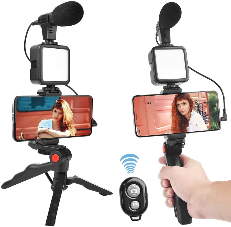 3-in-1 প্রফেশনাল ভ্লগিং কিট – শটগান মাইক, LED লাইট ও ট্রাইপড