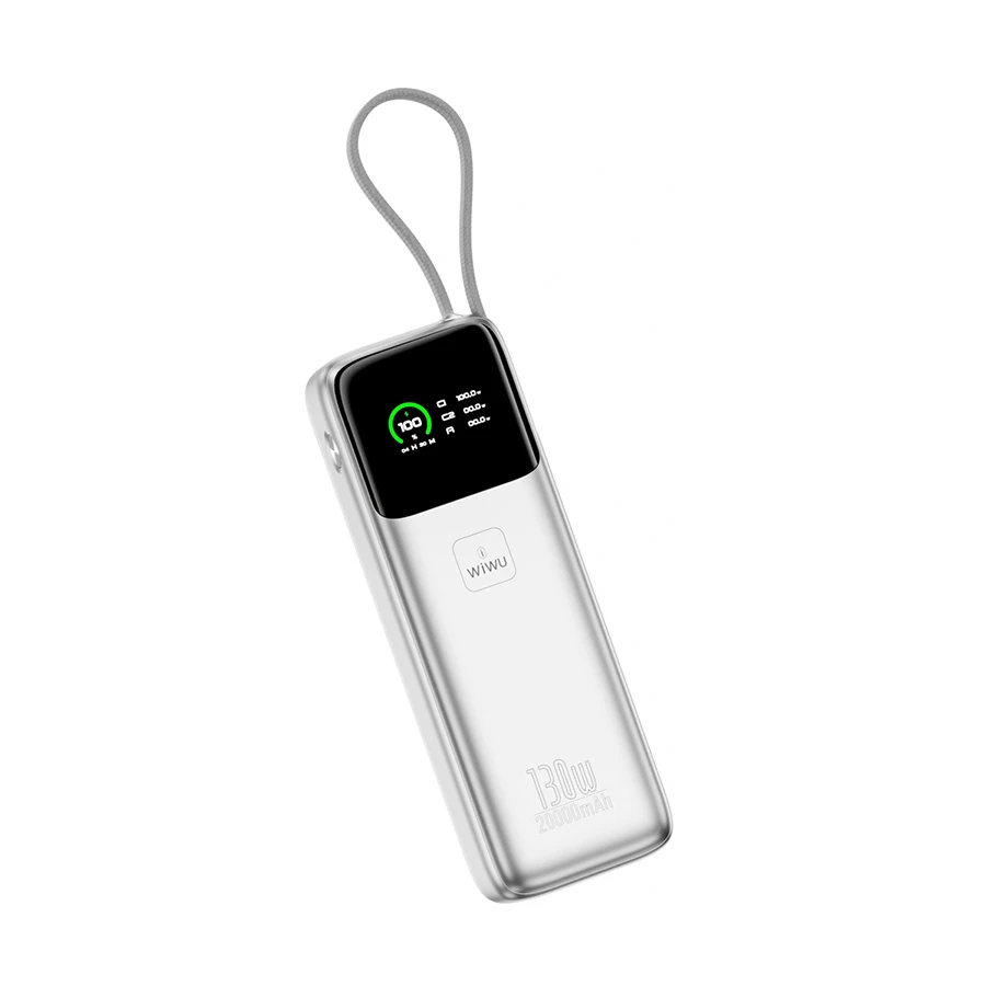 WiWU Power Mega 20000mAh 130W Power Bank with Digital Display Silver