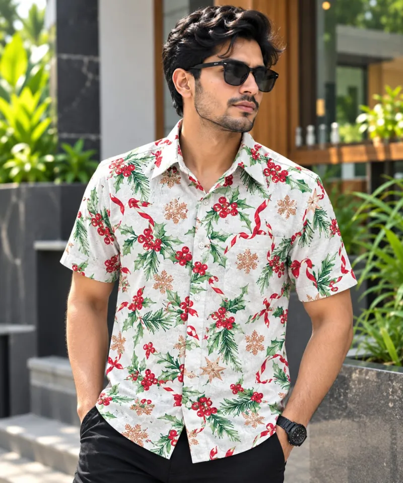 ছেলেদের প্রিন্টেড হাফ স্লিভ কটন শার্ট, M থেকে XXL