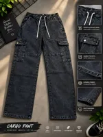 Men's 6 Pocket Baggy Cargo Denim Pant with Drawstring Waist