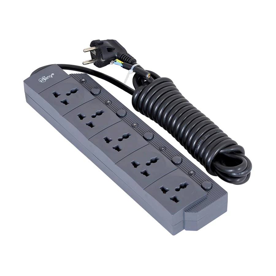Many MTS-2050 2 Pin 5 Port Power Strip 3 Meter Black