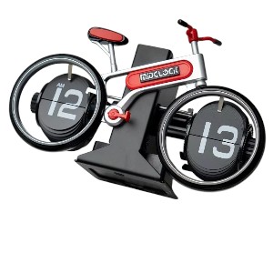 MidClock HY-F117 Unique Bicycle Vintage Flip Desk Clock – White + Red Color