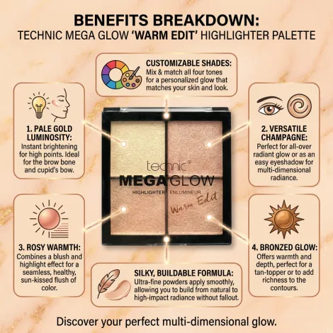 Technic Mega Glow হাইলাইটার - Warm Edit শেড