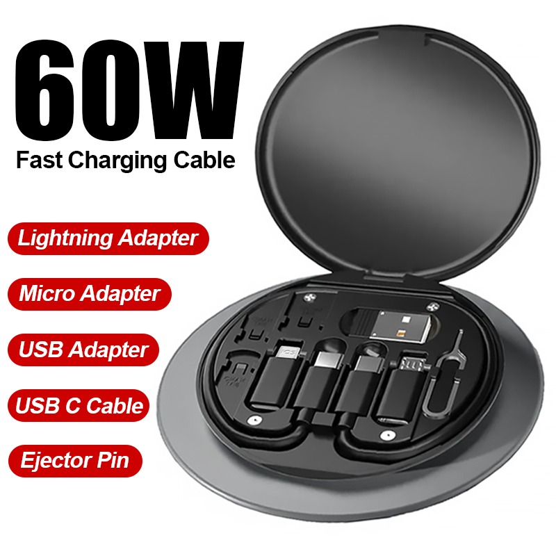 60W Fast Charging data cable 3 in 1 USB cable set storage set box
