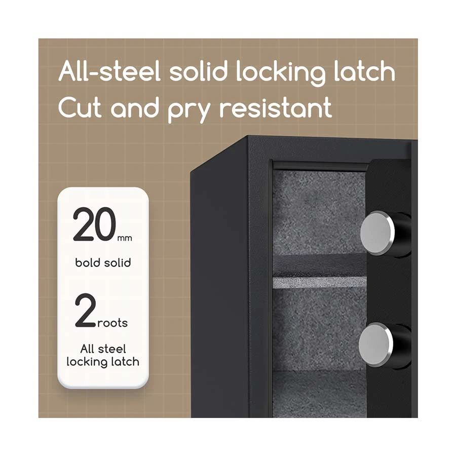 Deli ET581 Fireproof Digital Safe Box with Key & Password, Black