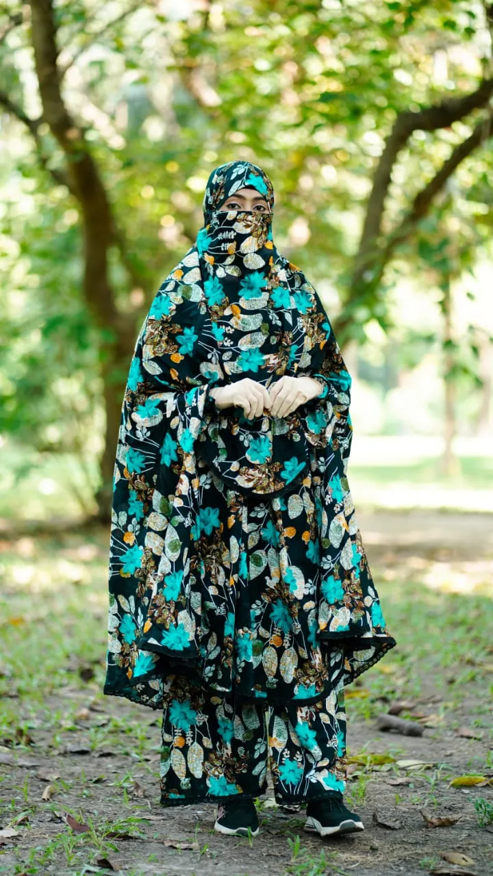Women's Linen Khimar Set with Niqab and Palazzo