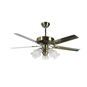 Qulik Luxoria UL 52 ইঞ্চি গ্লাস ফ্লাওয়ার ল্যাম্পশেড কপার মোটর রিমোট কন্ট্রোল আন্ডার-লাইট সিলিং ফ্যান Q-8118-AB