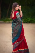 Batik Design Digital Print Soft Silk Saree with Bead Tassels