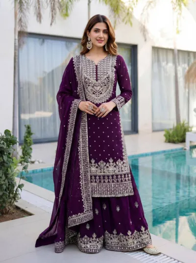 Women's Soft Georgette Sequin Embroidery Three Piece, Sizes L and XL