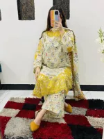 মেয়েদের পিওর কটন এমব্রয়ডারি থ্রি-পিস, 6টি রঙ