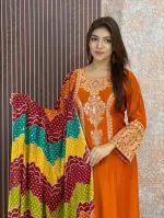 লিনেন সিকুইন এমব্রয়ডারি থ্রি পিস, বাটার সিল্ক সালোয়ার