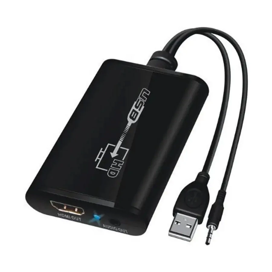 USB & 3.5mm Male to HDMI & 3.5mm Female Multiport Converter Black