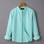 Men's Solid Oxford Long Sleeve Shirt with Band Collar