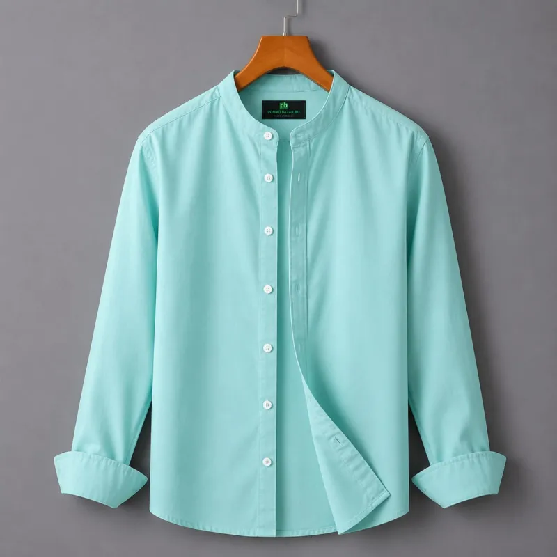Men's Solid Oxford Long Sleeve Shirt with Band Collar