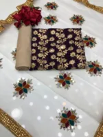 আধা সেলাই করা জর্জেট এমব্রয়ডারি থ্রি পিস, বডি 52 পর্যন্ত, 5 রং