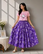 Women's Linen Skirt and DTF Print T-Shirt Set, 160 GSM Pure Cotton