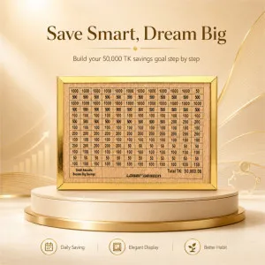 50,000 টাকা সঞ্চয়ের কাঠের মানি সেভিং বক্স (পিগি ব্যাংক)