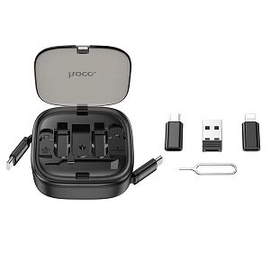 Hoco U140 Retractable 6-in-1 Fast Charging Cable Set – Black