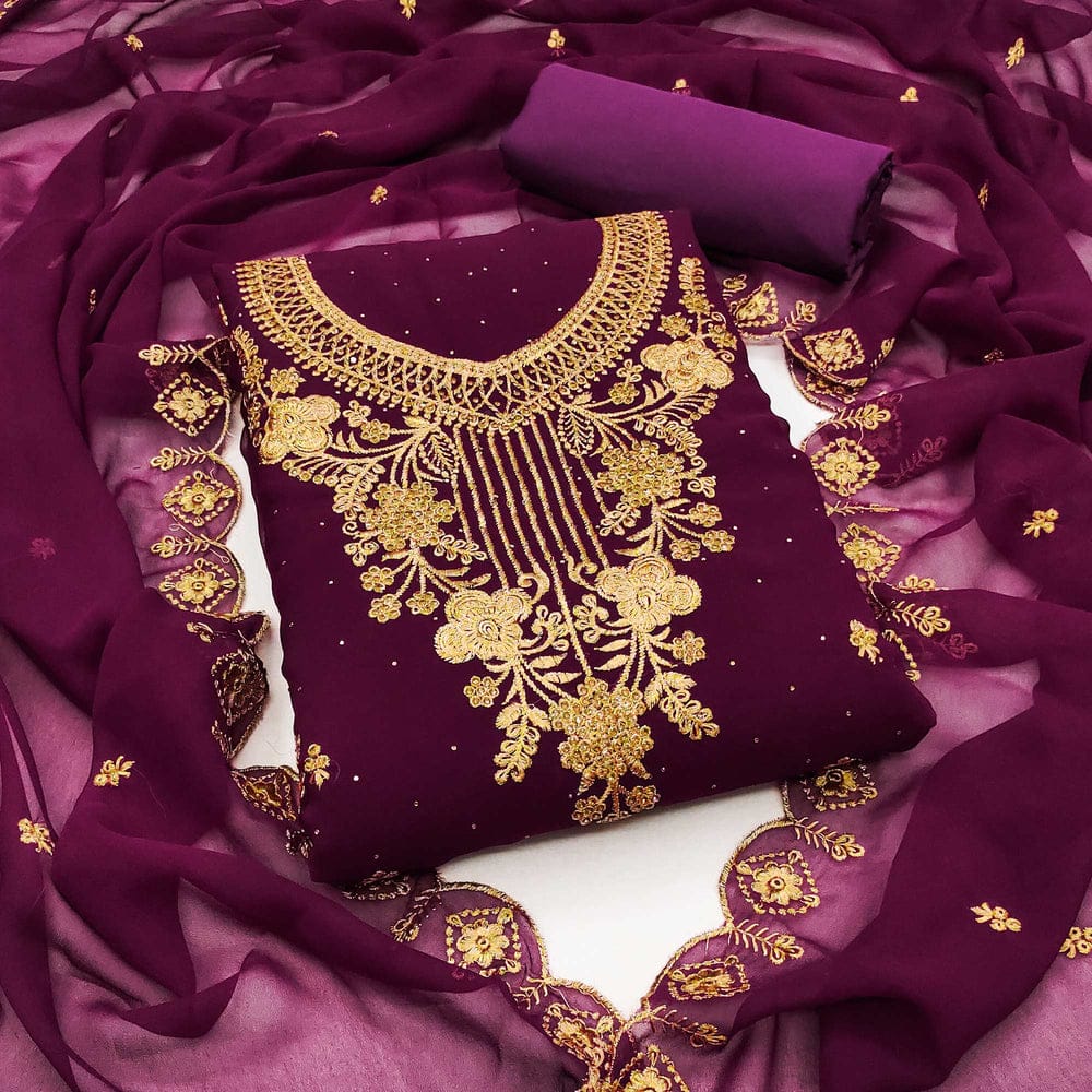 Semi-Stitched Georgette Four Piece with Chumki Embroidery, 4 Colours
