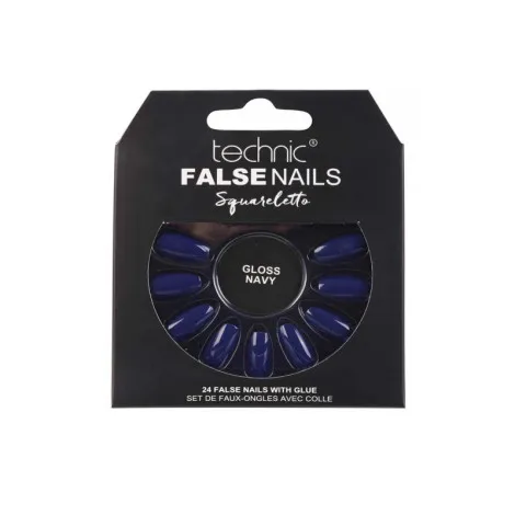 Technic Squareletto ফলস নেইল 24 পিস, গ্লু সহ - Gloss Navy
