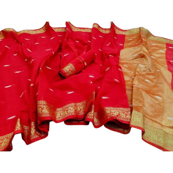 হাফ সিল্ক জবা পেয়ার বুটি জামদানি শাড়ি