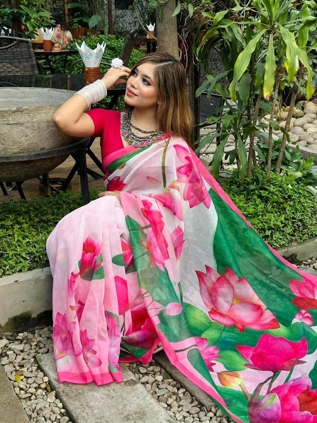 Chanderi Silk Digital Print Saree, 6 Colours