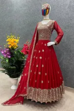 Women's Embroidered Georgette Party Dress, 56 Inch Kameez, 5 Colours