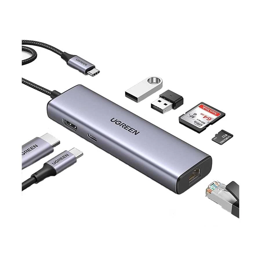 UGREEN 90568 USB-C to HDMI, Dual USB 3.0, USB-C, LAN, SD & TF Hub
