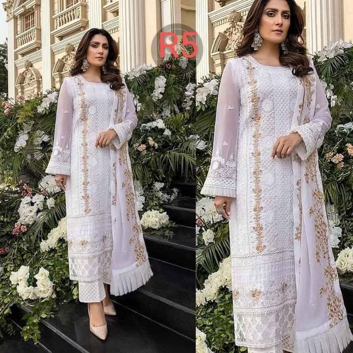 আনস্টিচড এমব্রয়ডারি ফোর পিস, বাটার সিল্ক সালোয়ার ও ইনার